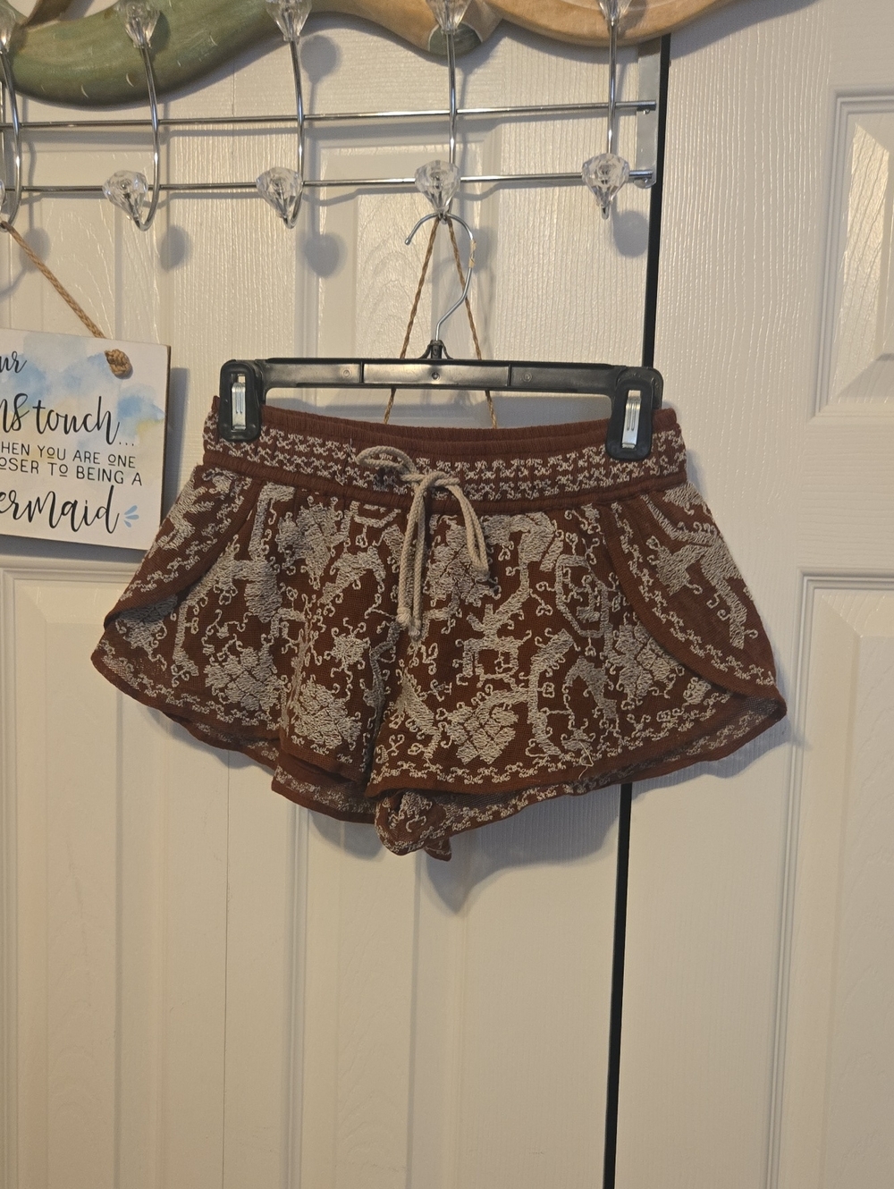 Ecote Brown Embroidered Drawstring Skort Shorts